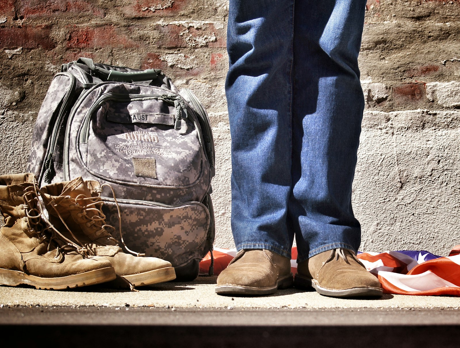 Soldier's backpack and boots before deployment