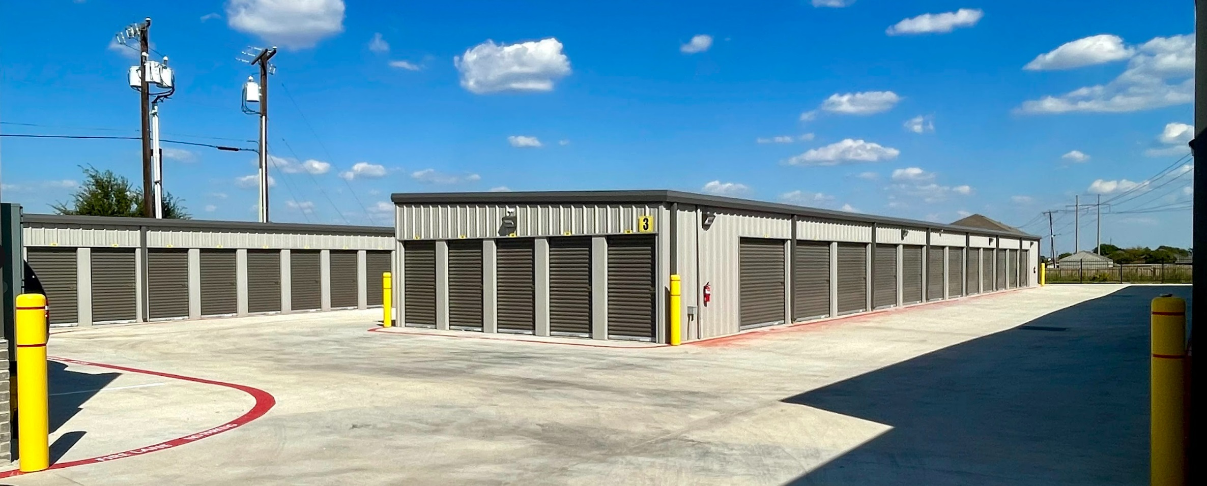 Exterior drive-up self storage units at Next Storage facility Killeen Texas